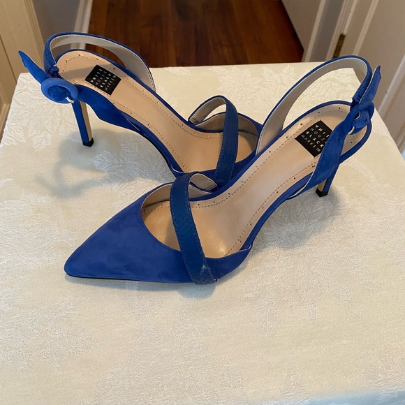 White House Black Market Royal Blue Suede Slingback With Snake Embossed Stran - Picture 3 of 8